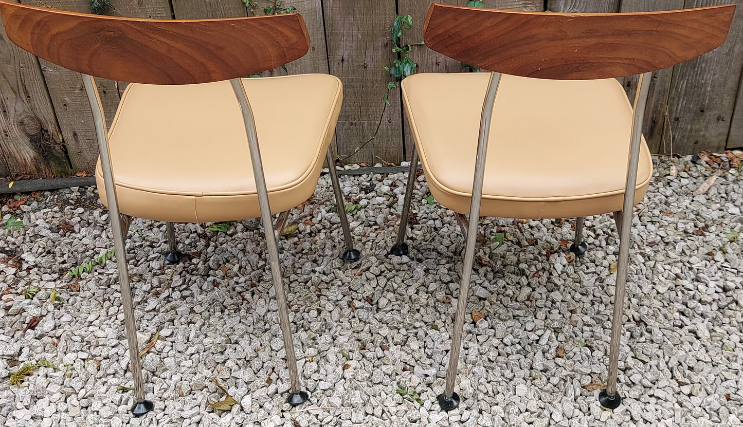 Mid Century Modern 2 Stag 'S' Range Chairs John Sylvia Reid Beige Vinyl
