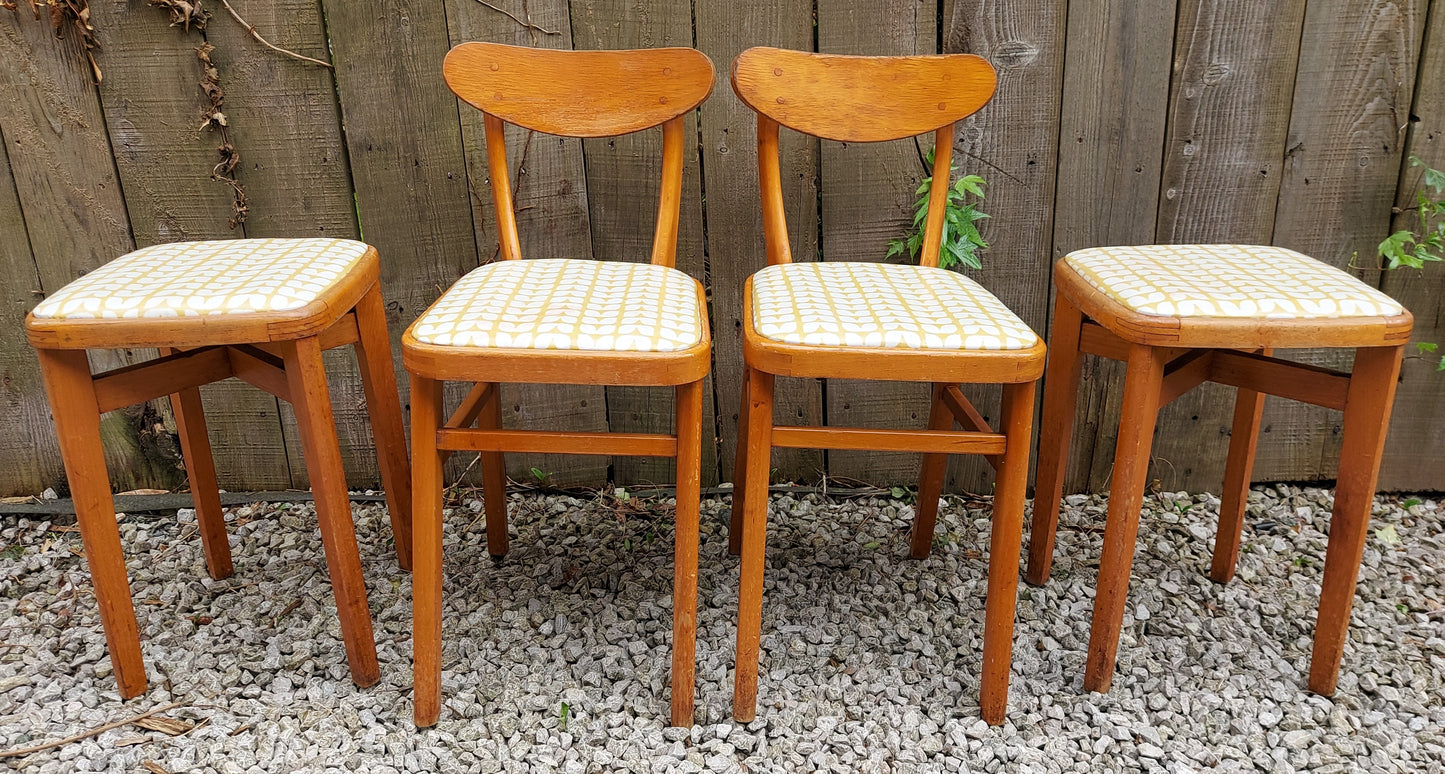 MCM retro 2 kitchen chairs and 2 stools reupholstered