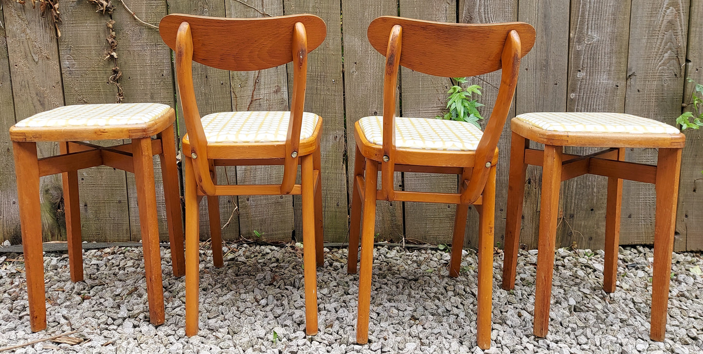 MCM retro 2 kitchen chairs and 2 stools reupholstered