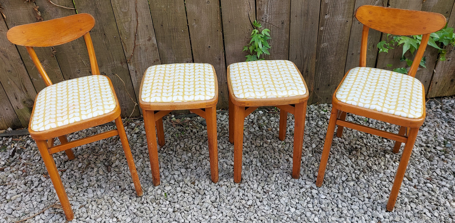 MCM retro 2 kitchen chairs and 2 stools reupholstered