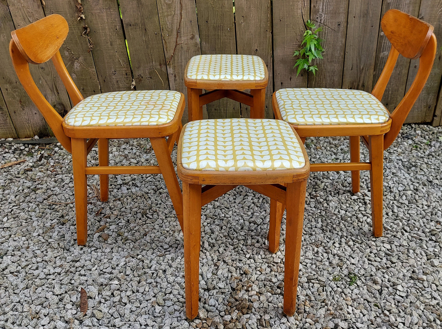 MCM retro 2 kitchen chairs and 2 stools reupholstered