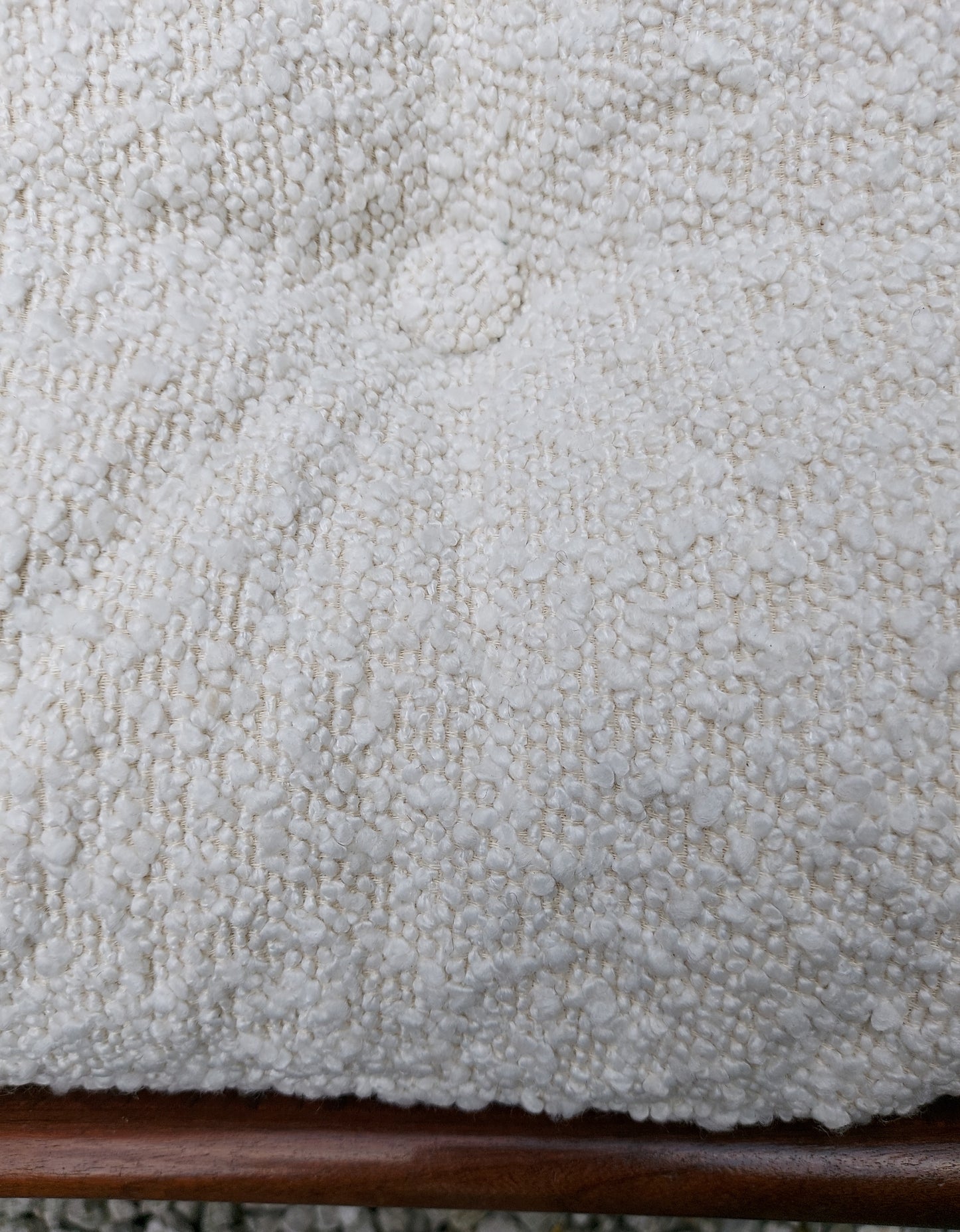 Mid Century Modern GPlan Teak Saddle Footstool ivory bouclé