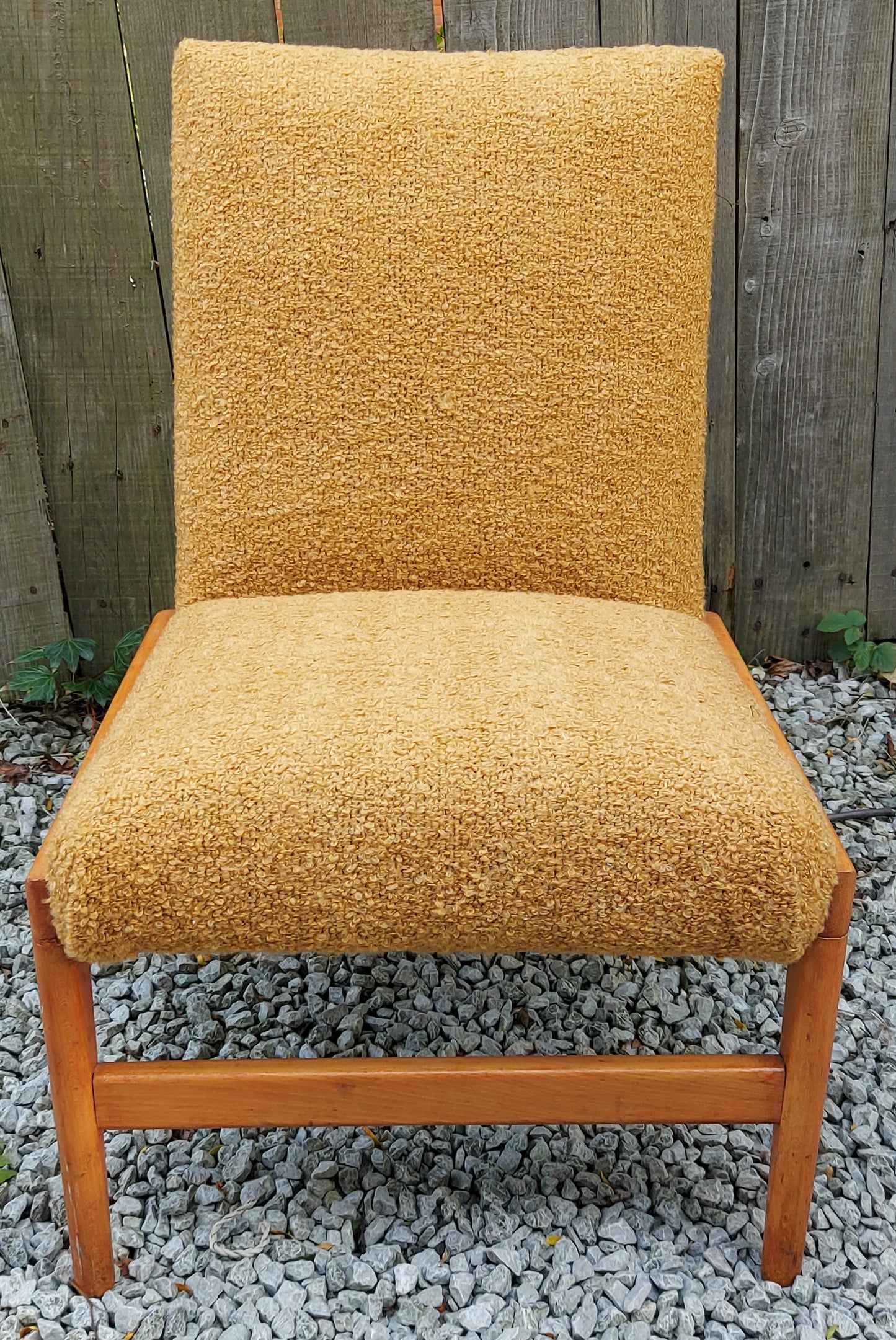 MCM ochre boucle lounge chair newly refurbished
