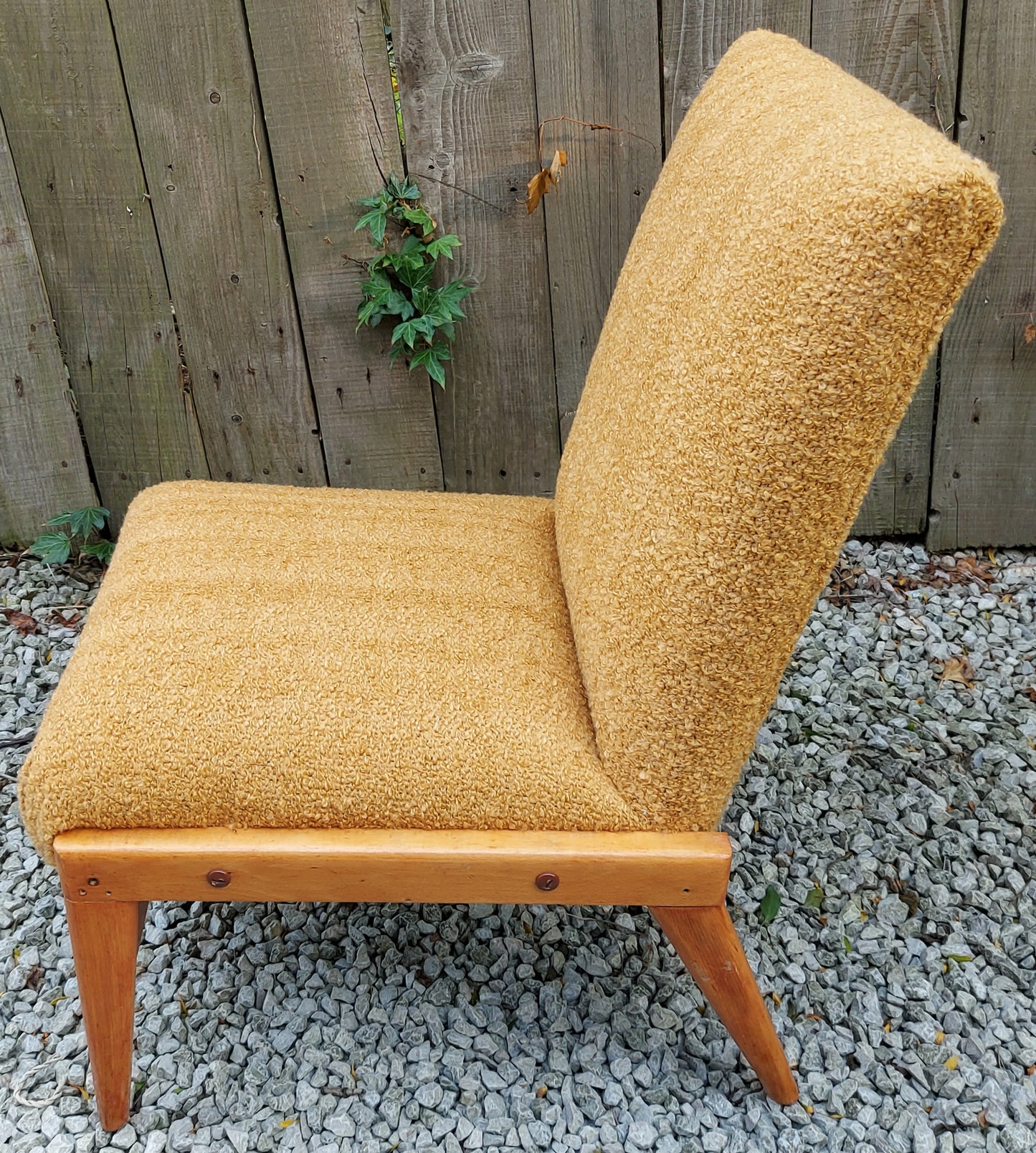 MCM ochre boucle lounge chair newly refurbished
