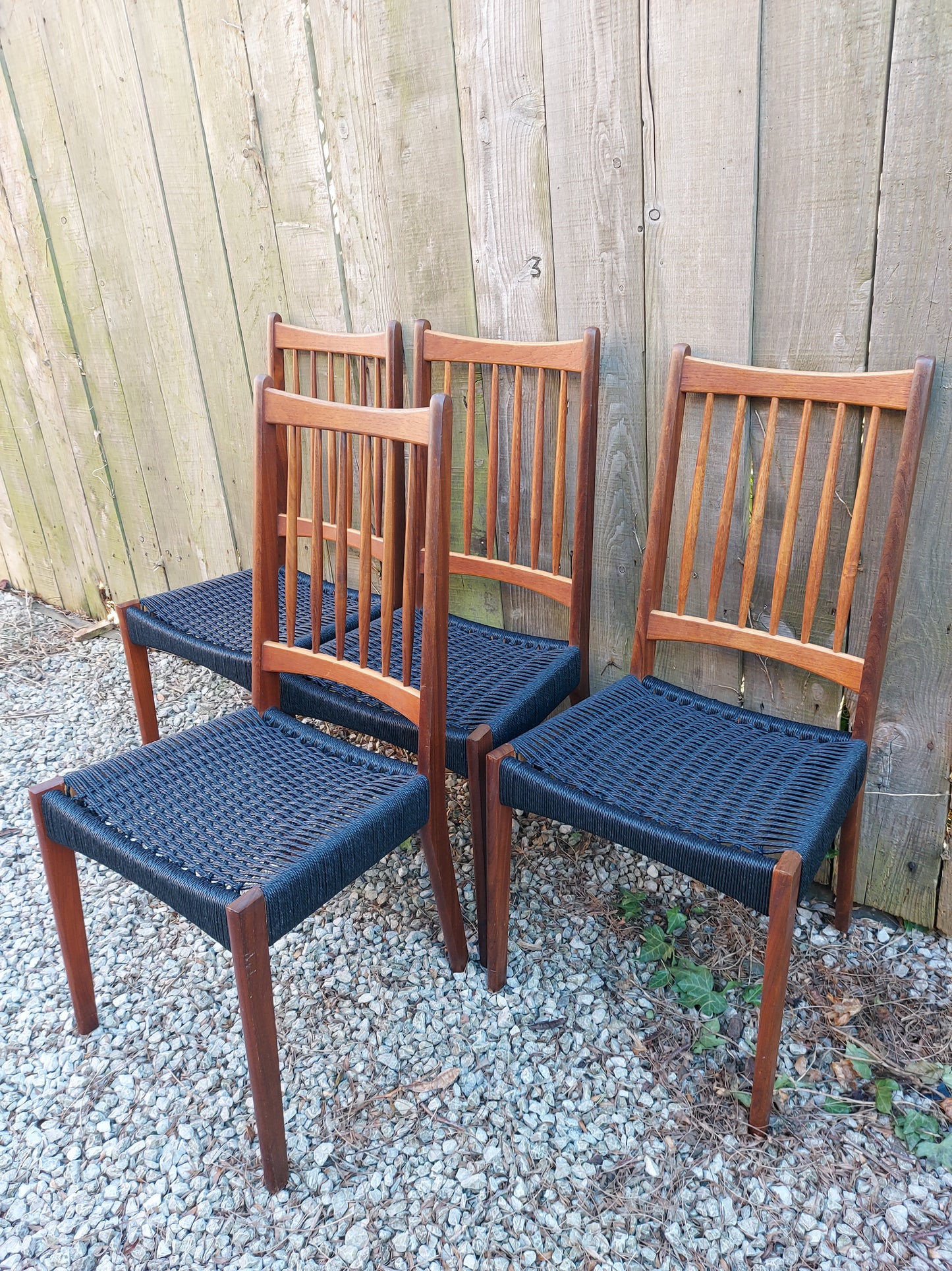 Mid Century Modern 6 Mogens Kold High Back Danish Paper Cord Chairs black