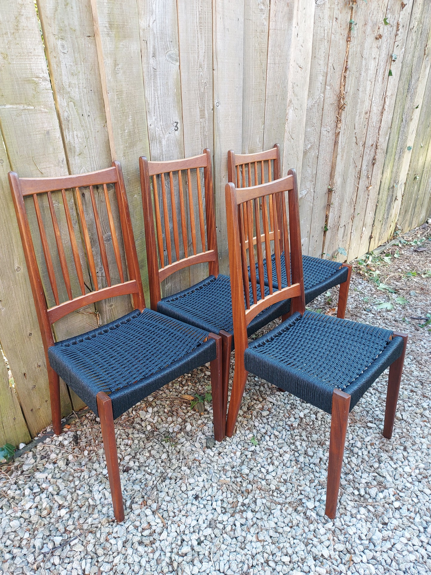 Mid Century Modern 6 Mogens Kold High Back Danish Paper Cord Chairs black