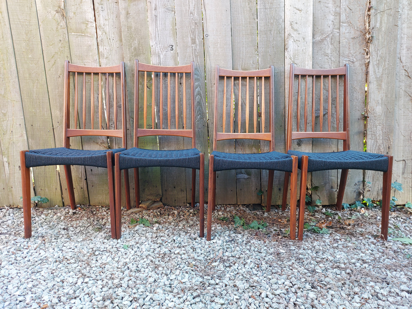 Mid Century Modern 6 Mogens Kold High Back Danish Paper Cord Chairs black