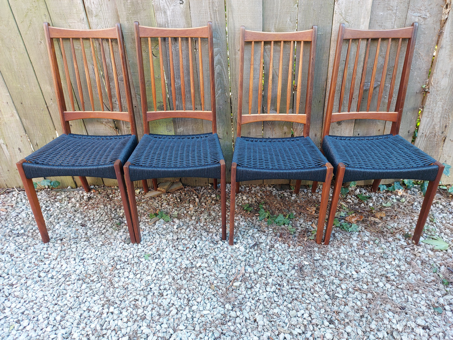 Mid Century Modern 6 Mogens Kold High Back Danish Paper Cord Chairs black