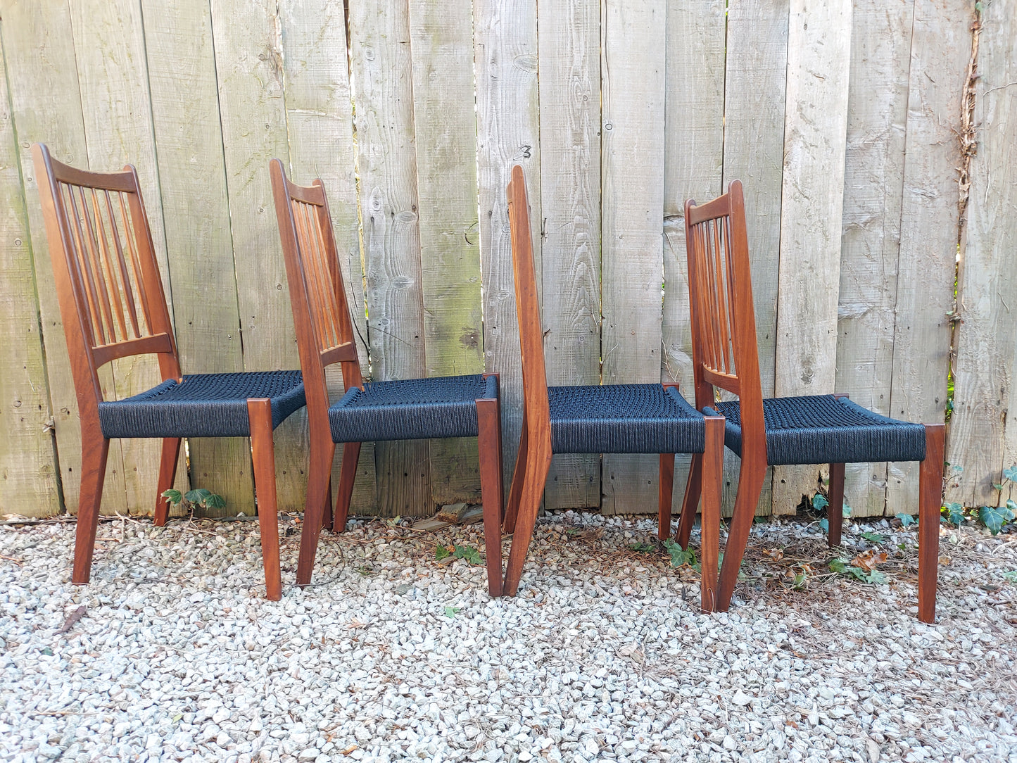 Mid Century Modern 6 Mogens Kold High Back Danish Paper Cord Chairs black
