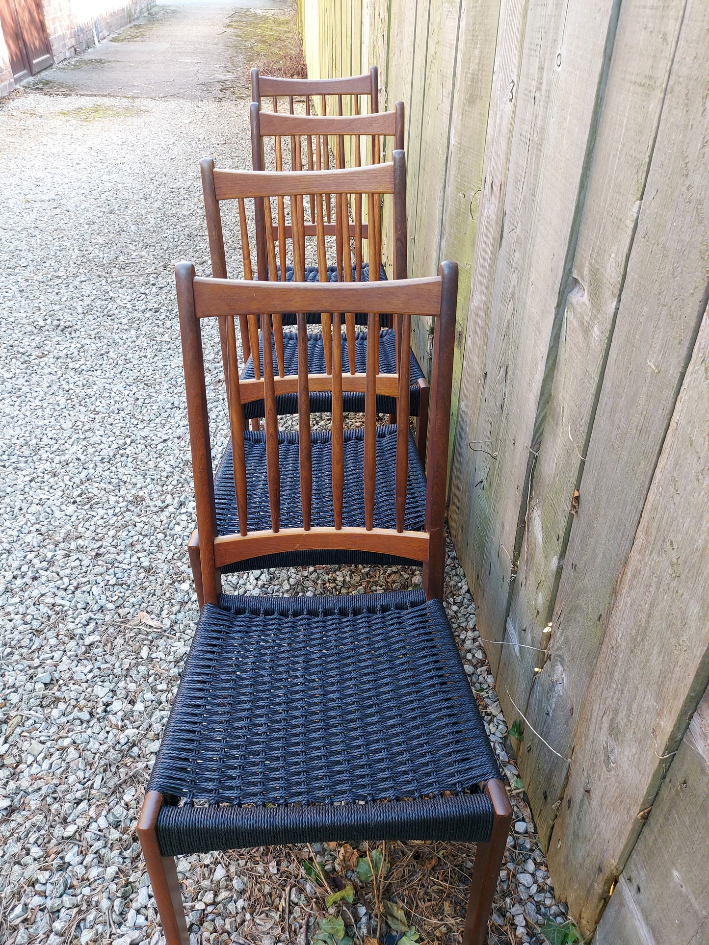 Mid Century Modern 6 Mogens Kold High Back Danish Paper Cord Chairs black