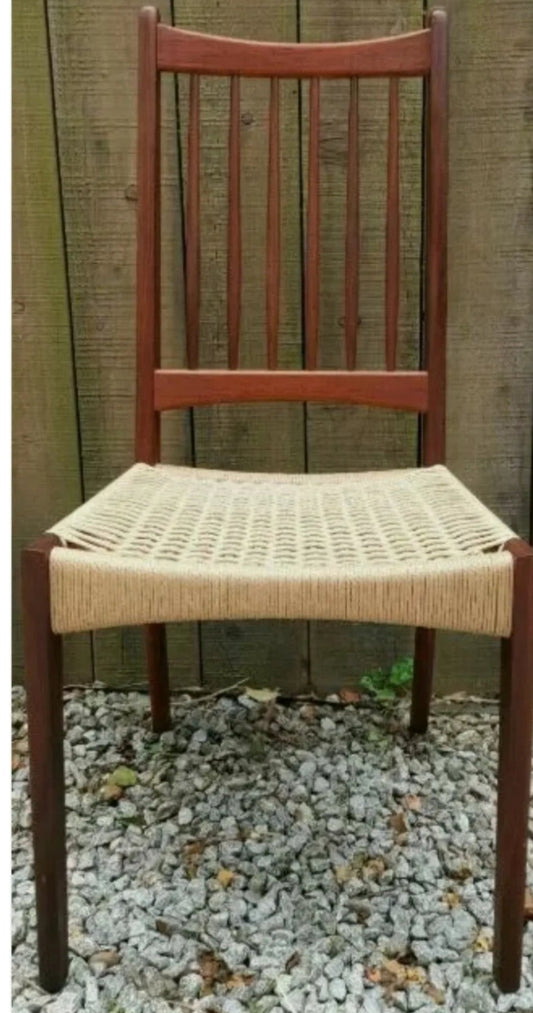 Mid Century Modern 6 Mogens Kold High Back Danish Paper Cord Chairs