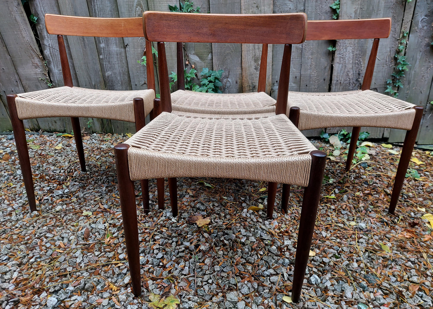 Mid Century Modern four MK200 Mogens Kold Corded chairs