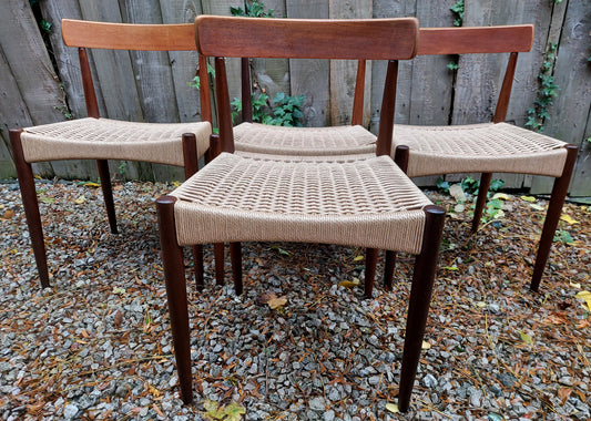 Mid Century Modern four MK200 Mogens Kold Corded chairs