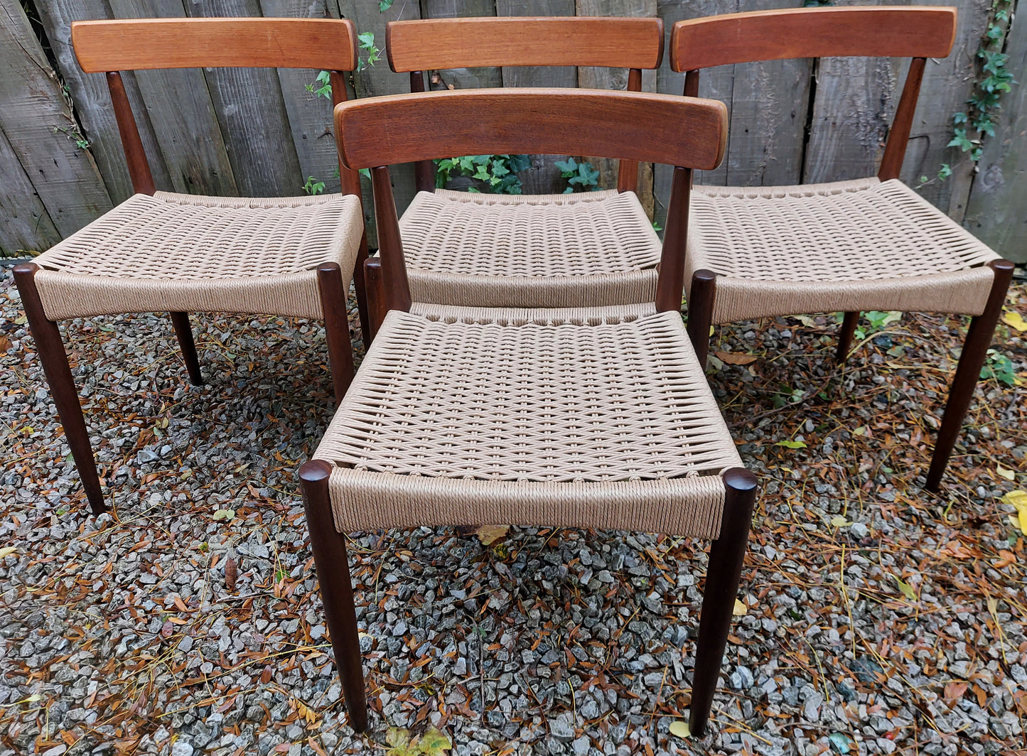 Mid Century Modern four MK200 Mogens Kold Corded chairs