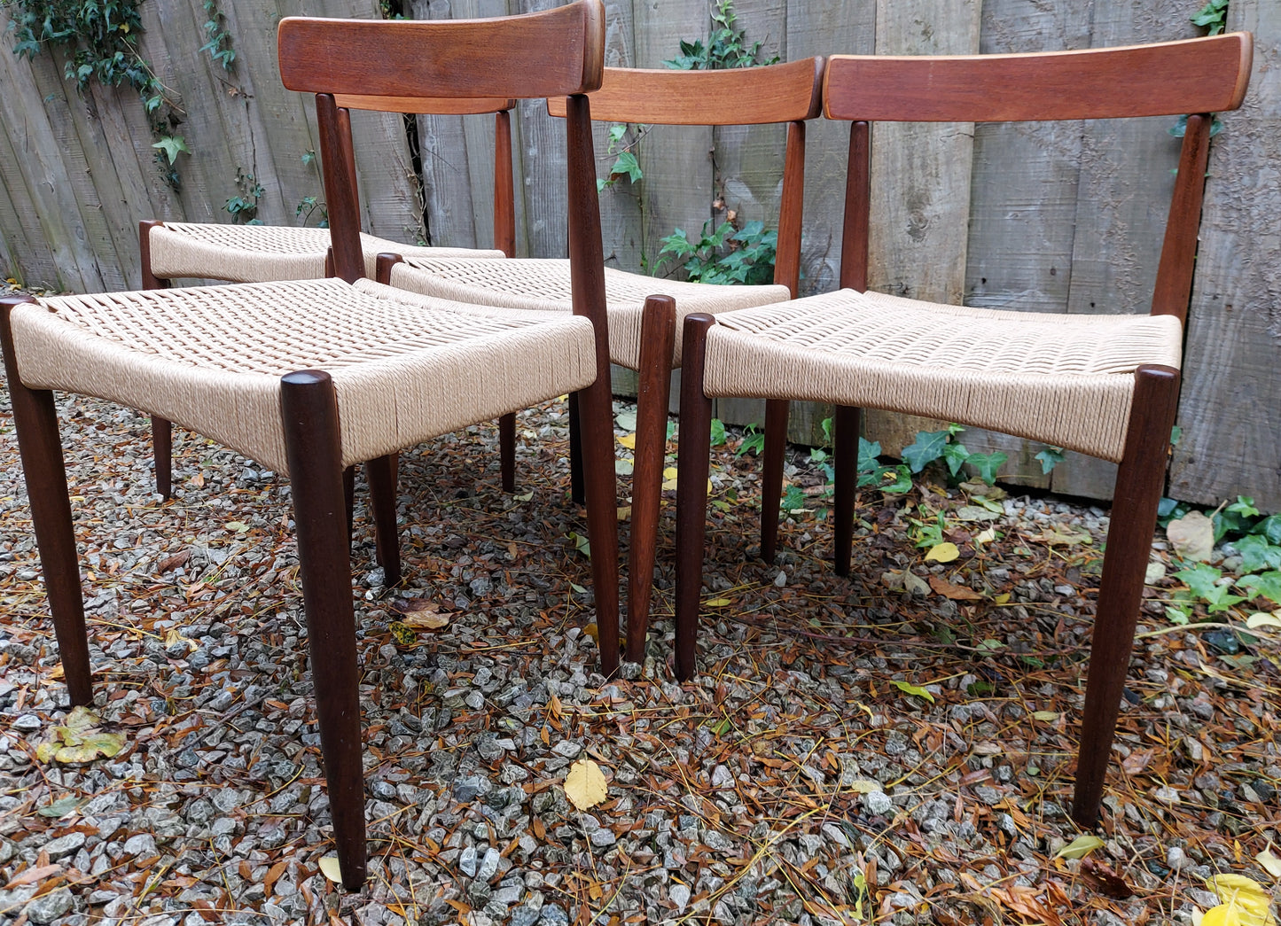 Mid Century Modern four MK200 Mogens Kold Corded chairs