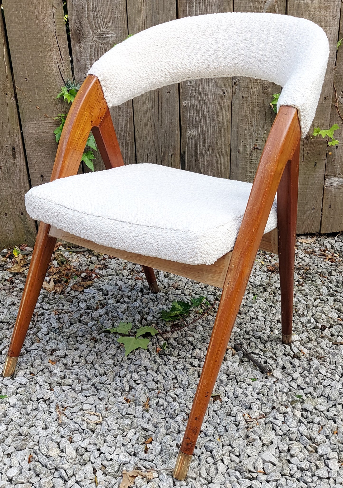 Mid century modern newly upholstered ivory boucle scissor leg chair