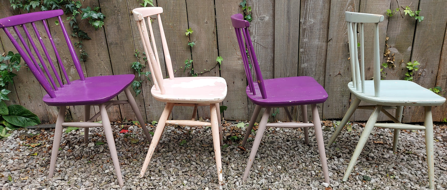 MCM Ercol 737 Dining Chairs set of 4 painted 2 with gold label