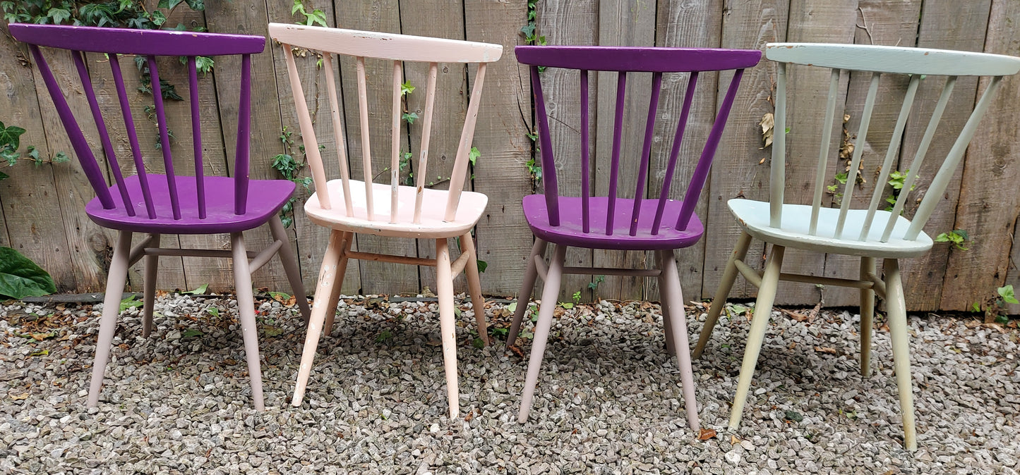 MCM Ercol 737 Dining Chairs set of 4 painted 2 with gold label