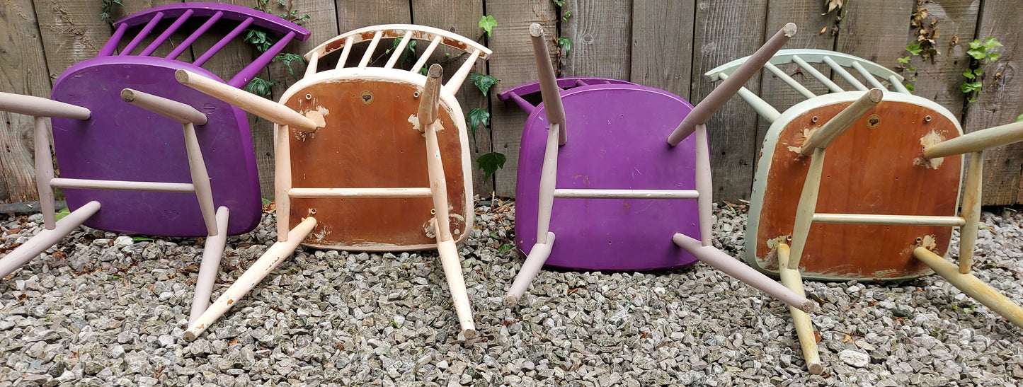 MCM Ercol 737 Dining Chairs set of 4 painted 2 with gold label