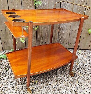Mid Century Modern Teak Drinks Trolley Metal Handle Black
