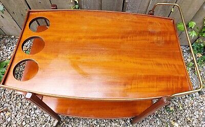 Mid Century Modern Teak Drinks Trolley Metal Handle Black