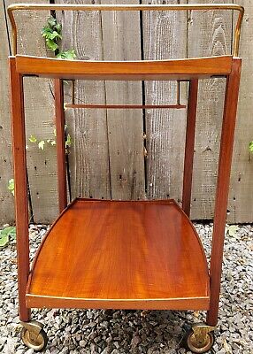 Mid Century Modern Teak Drinks Trolley Metal Handle Black