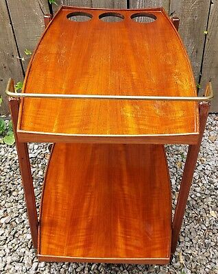 Mid Century Modern Teak Drinks Trolley Metal Handle Black