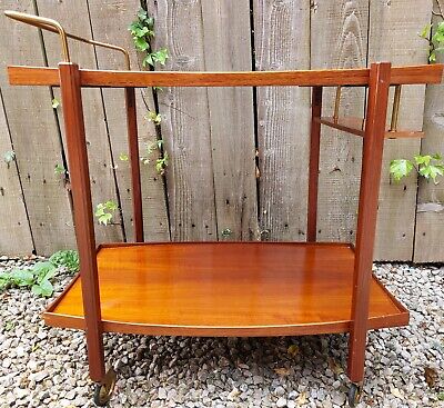 Mid Century Modern Teak Drinks Trolley Metal Handle Black