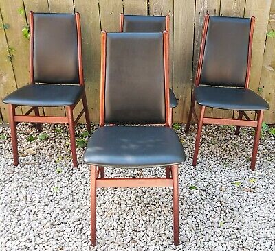 Mid Century Modern Danish Farstrup Rosewood Black Vinyl Chairs 4