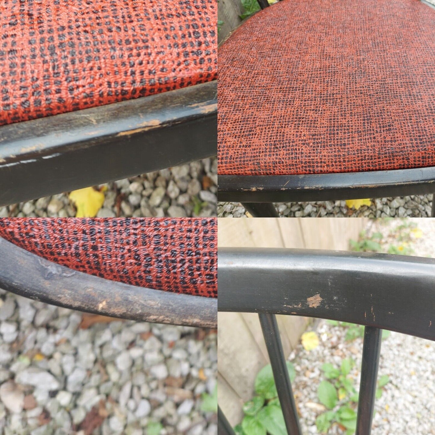 MCM 2 Black Painted Chairs Red Vinyl seat