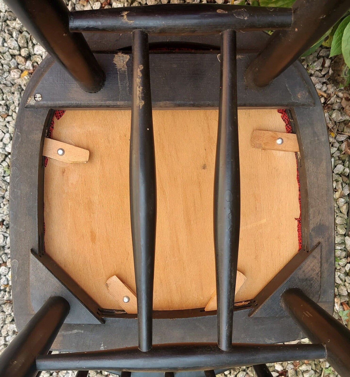 MCM 2 Black Painted Chairs Red Vinyl seat