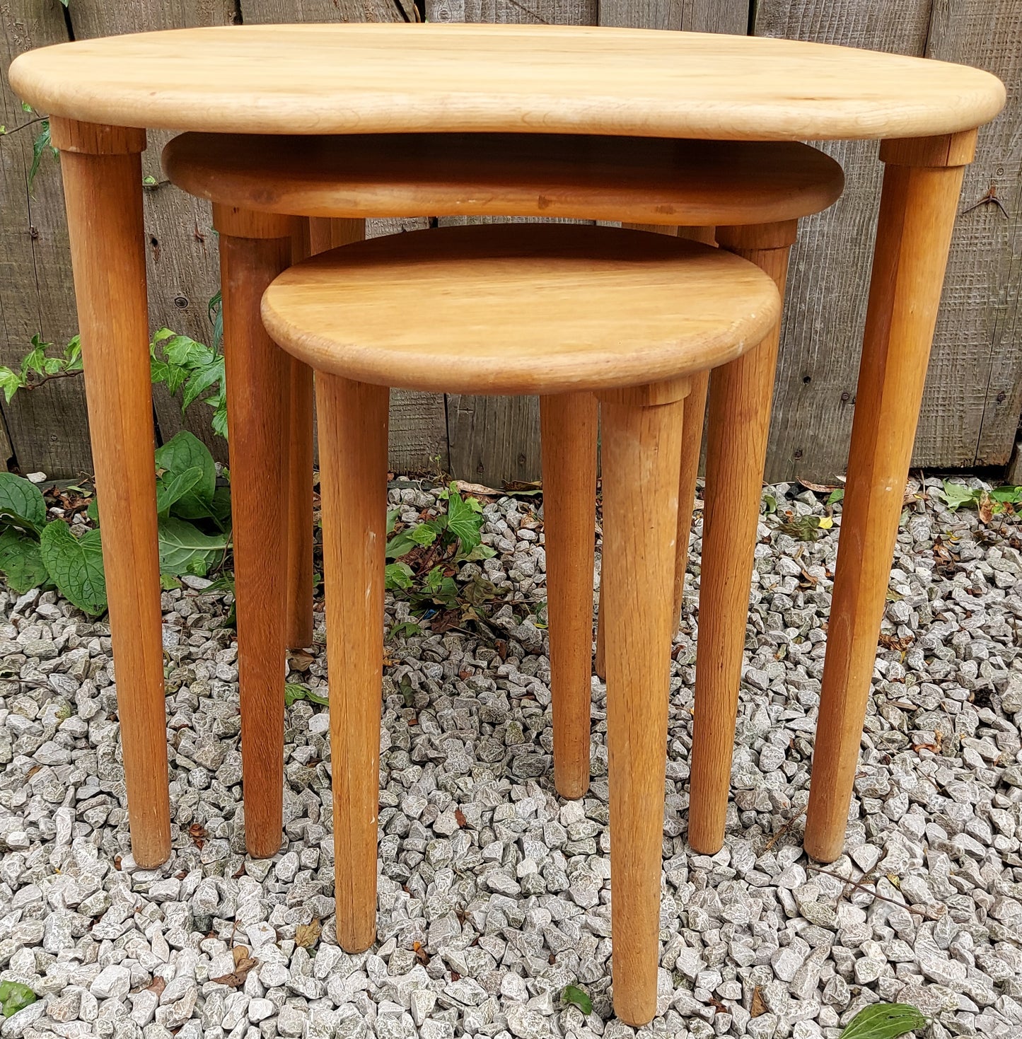 MCM kidney shaped oak nest of tables