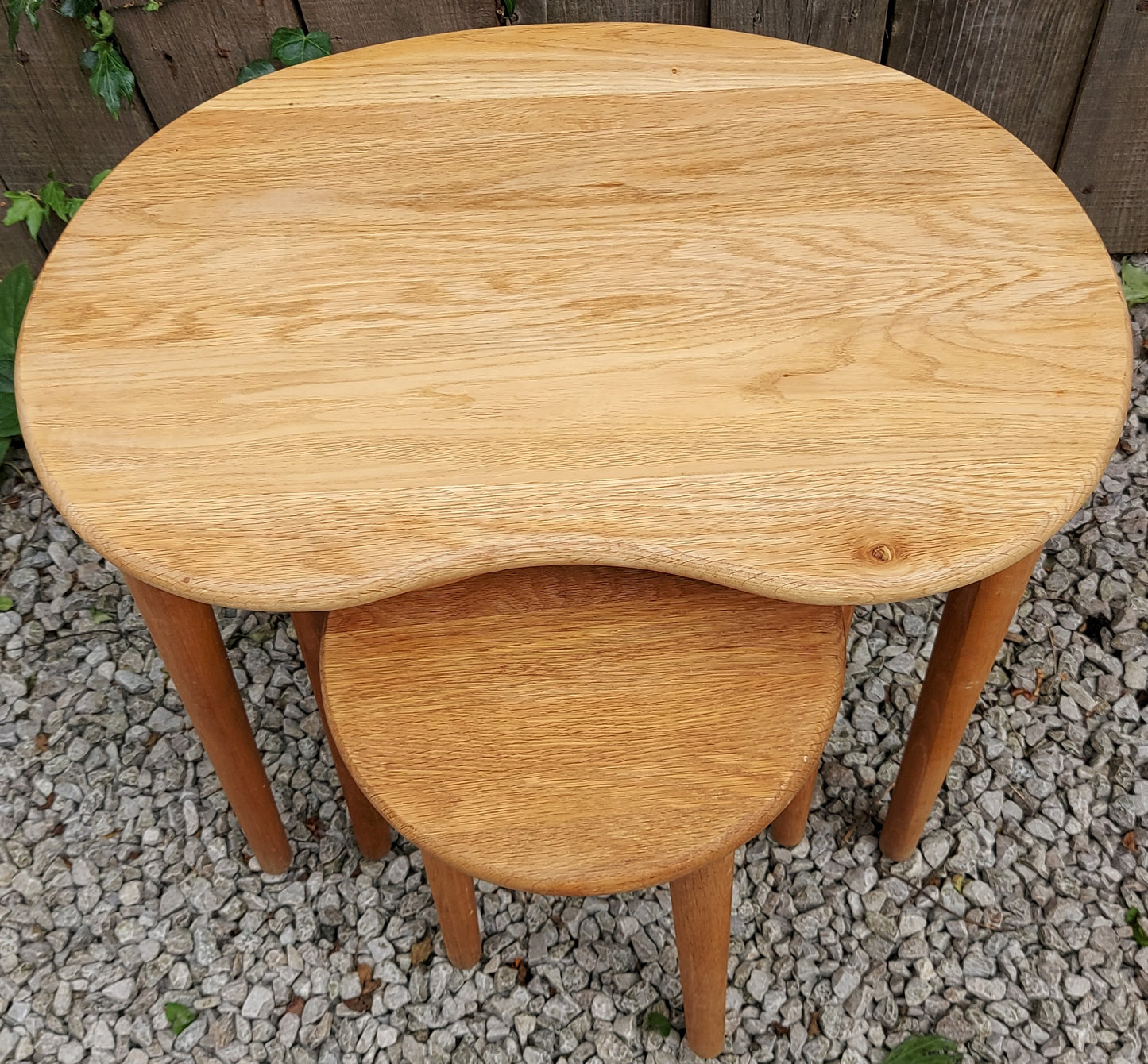 MCM kidney shaped oak nest of tables