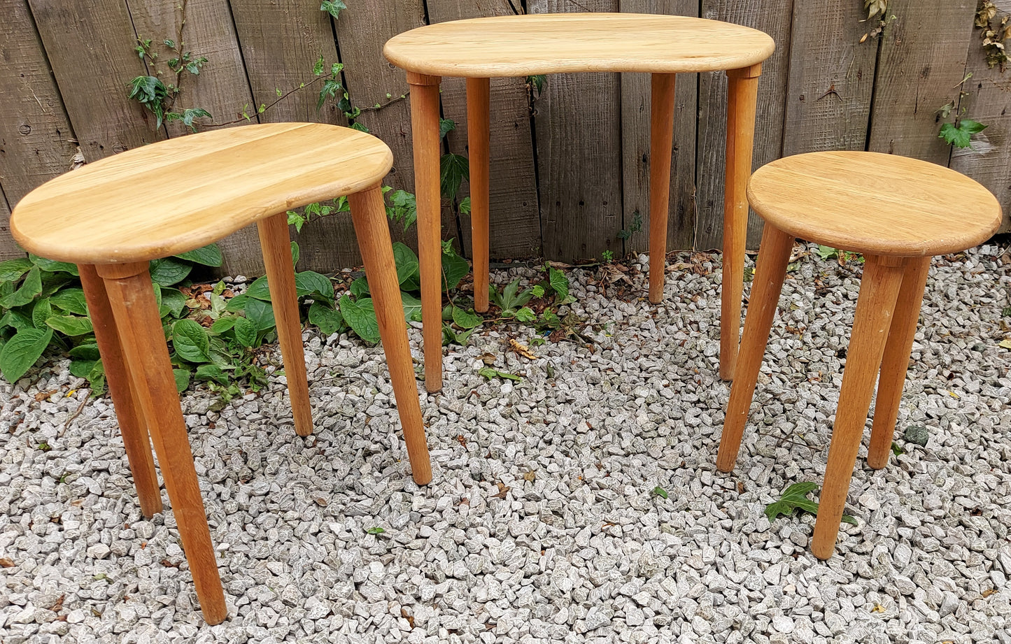 MCM kidney shaped oak nest of tables