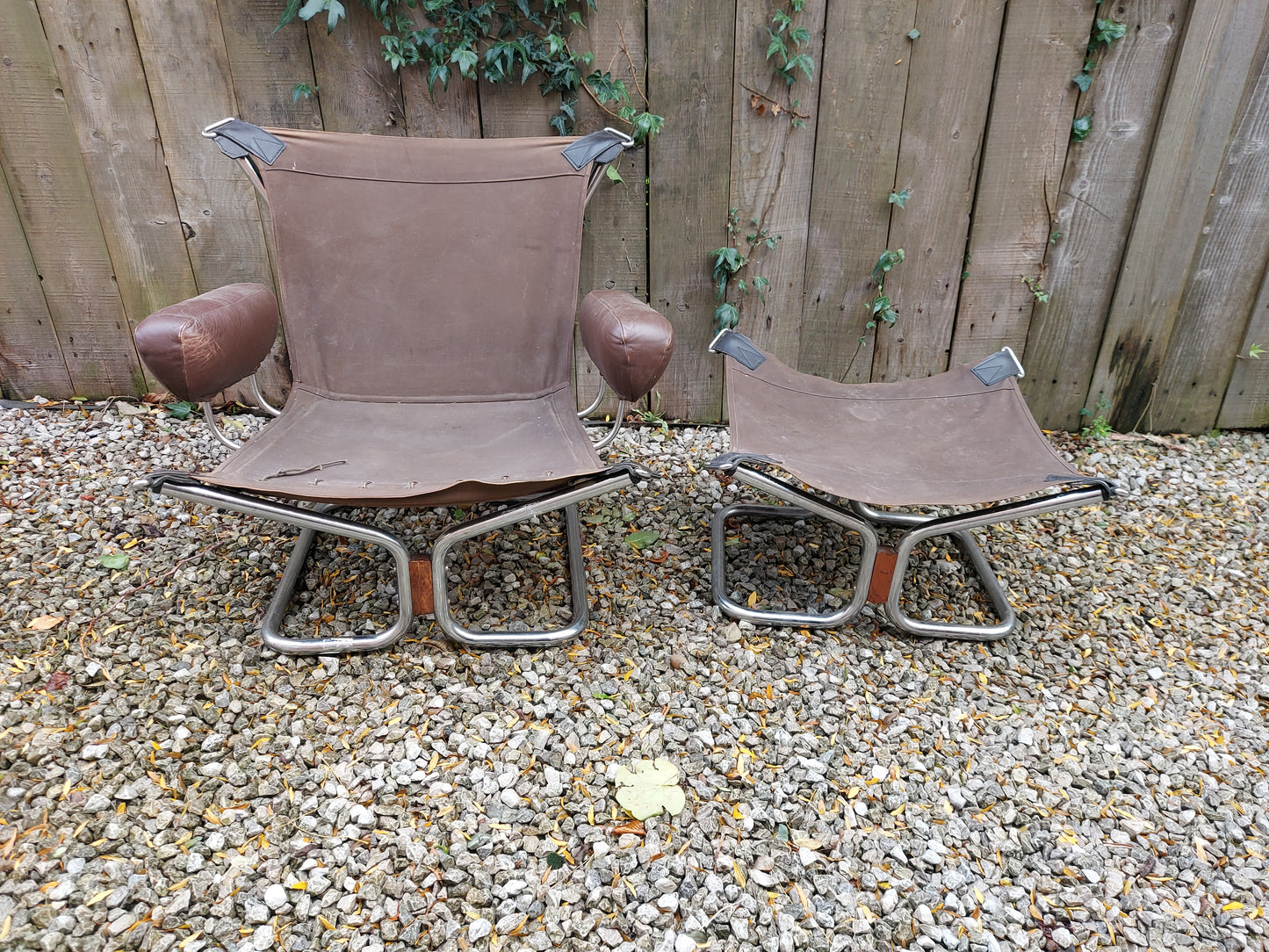 MCM Wing Lounge Chair and stool by Harald Relling for Westnofa 1960s