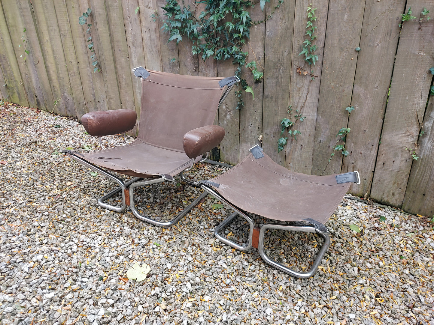 MCM Wing Lounge Chair and stool by Harald Relling for Westnofa 1960s