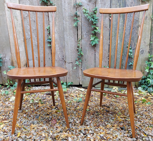 MCM pair of ercol 608 chairs blond finish
