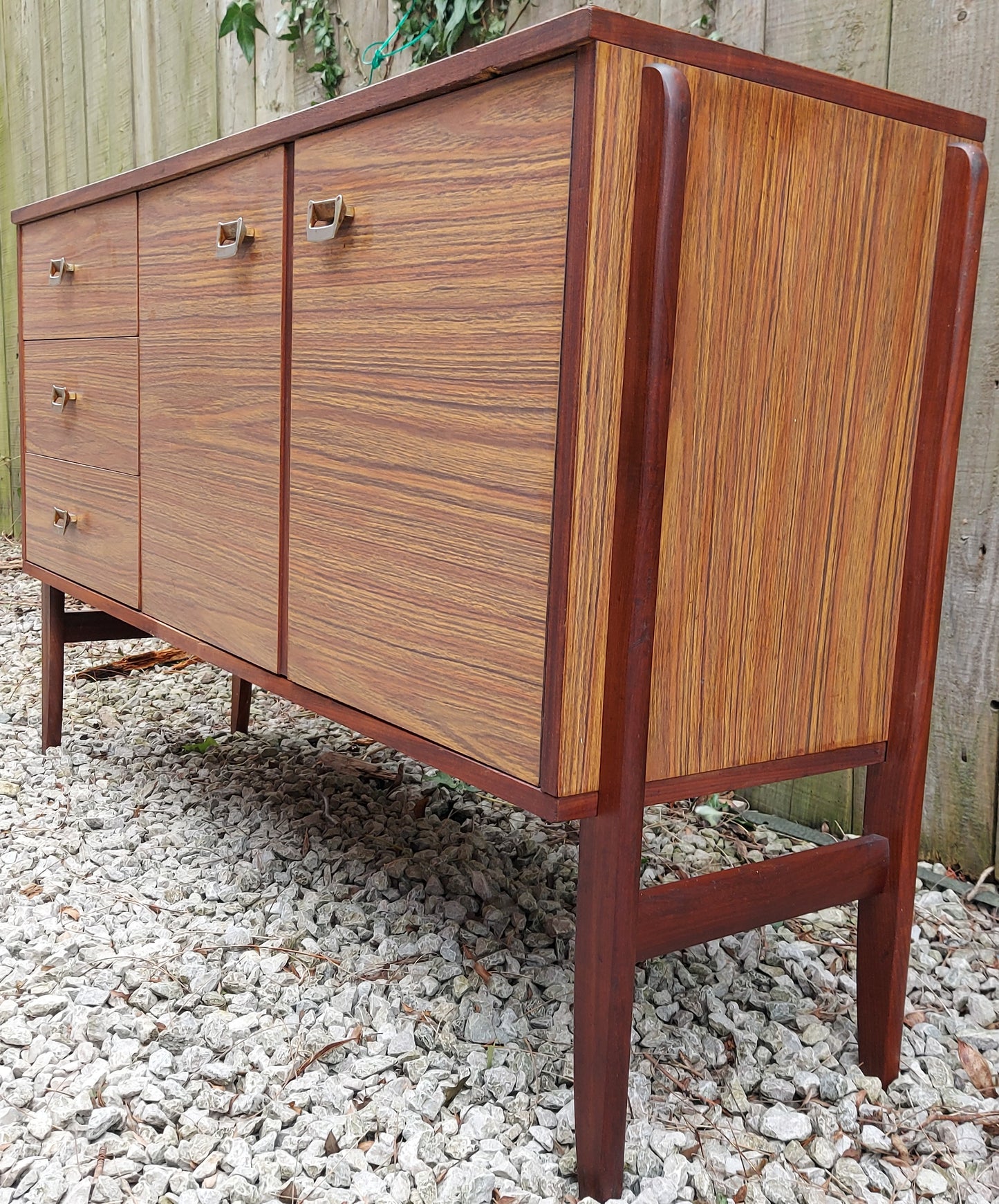 Mid Century Modern Wood Effect Formica Sideboard Wood Leg Detail