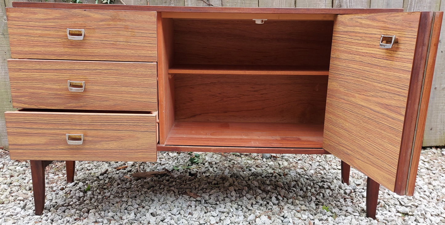 Mid Century Modern Wood Effect Formica Sideboard Wood Leg Detail