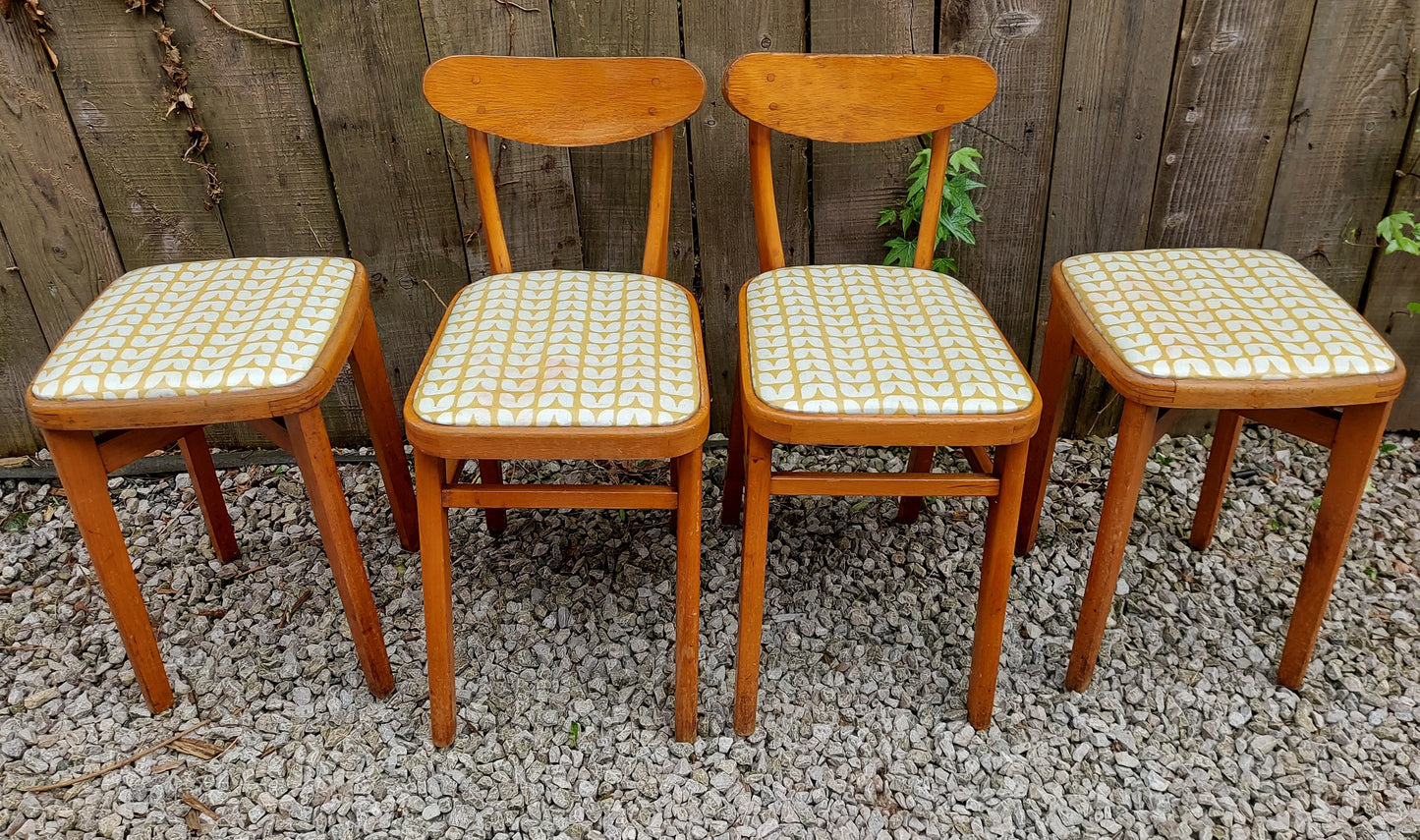 MCM retro 2 kitchen chairs and 2 stools reupholstered