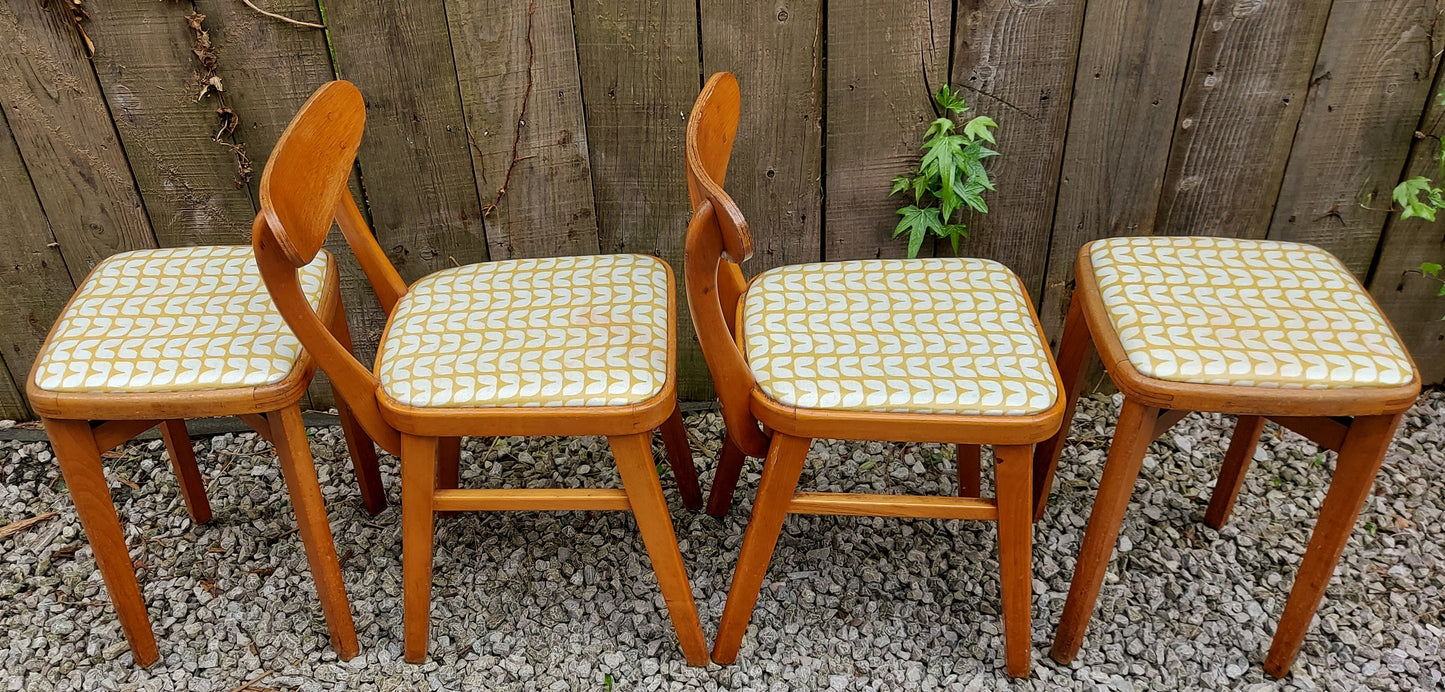 MCM retro 2 kitchen chairs and 2 stools reupholstered