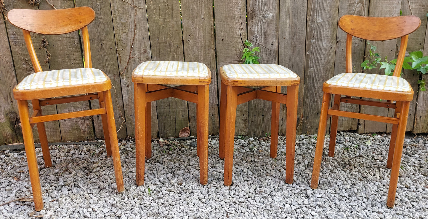 MCM retro 2 kitchen chairs and 2 stools reupholstered