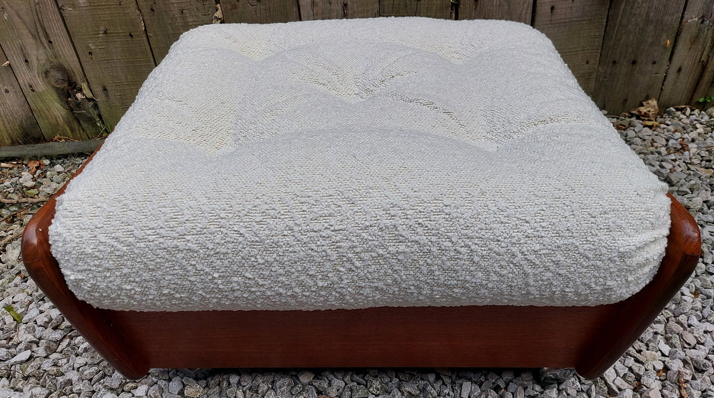 Mid Century Modern GPlan Teak Saddle Footstool ivory bouclé