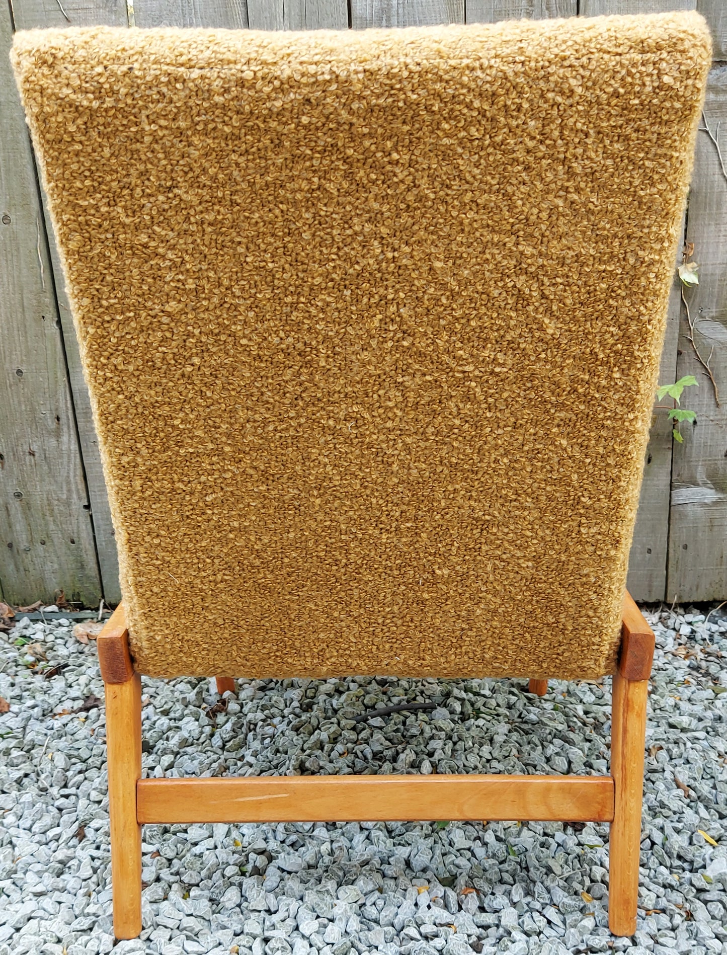 MCM ochre boucle lounge chair newly refurbished