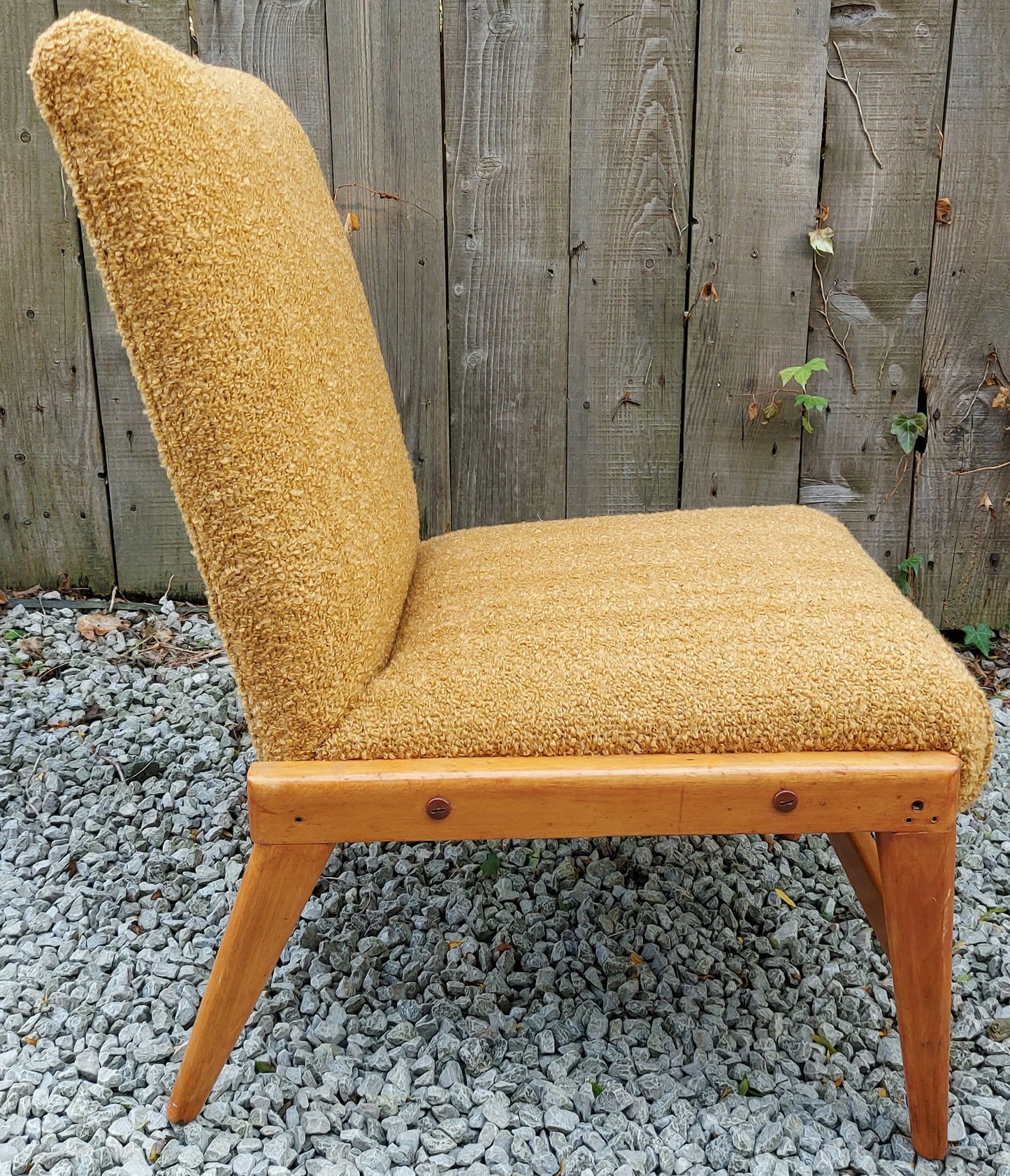 MCM ochre boucle lounge chair newly refurbished