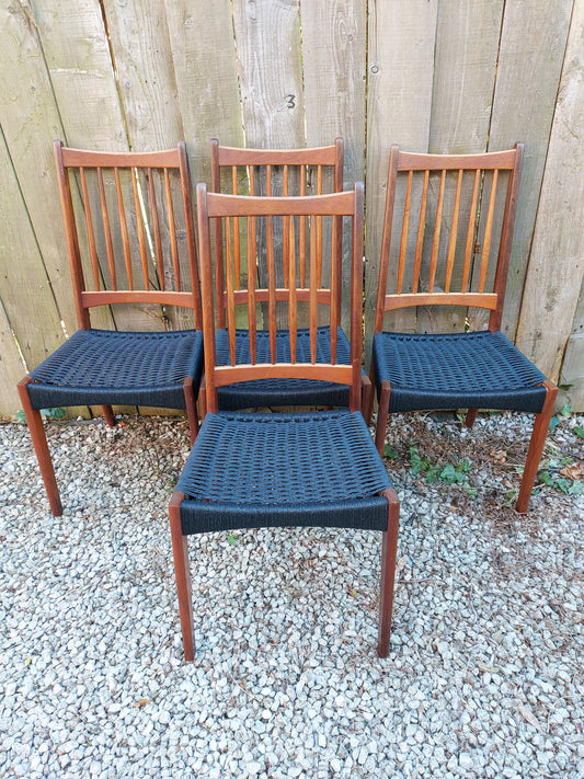 Mid Century Modern 6 Mogens Kold High Back Danish Paper Cord Chairs black