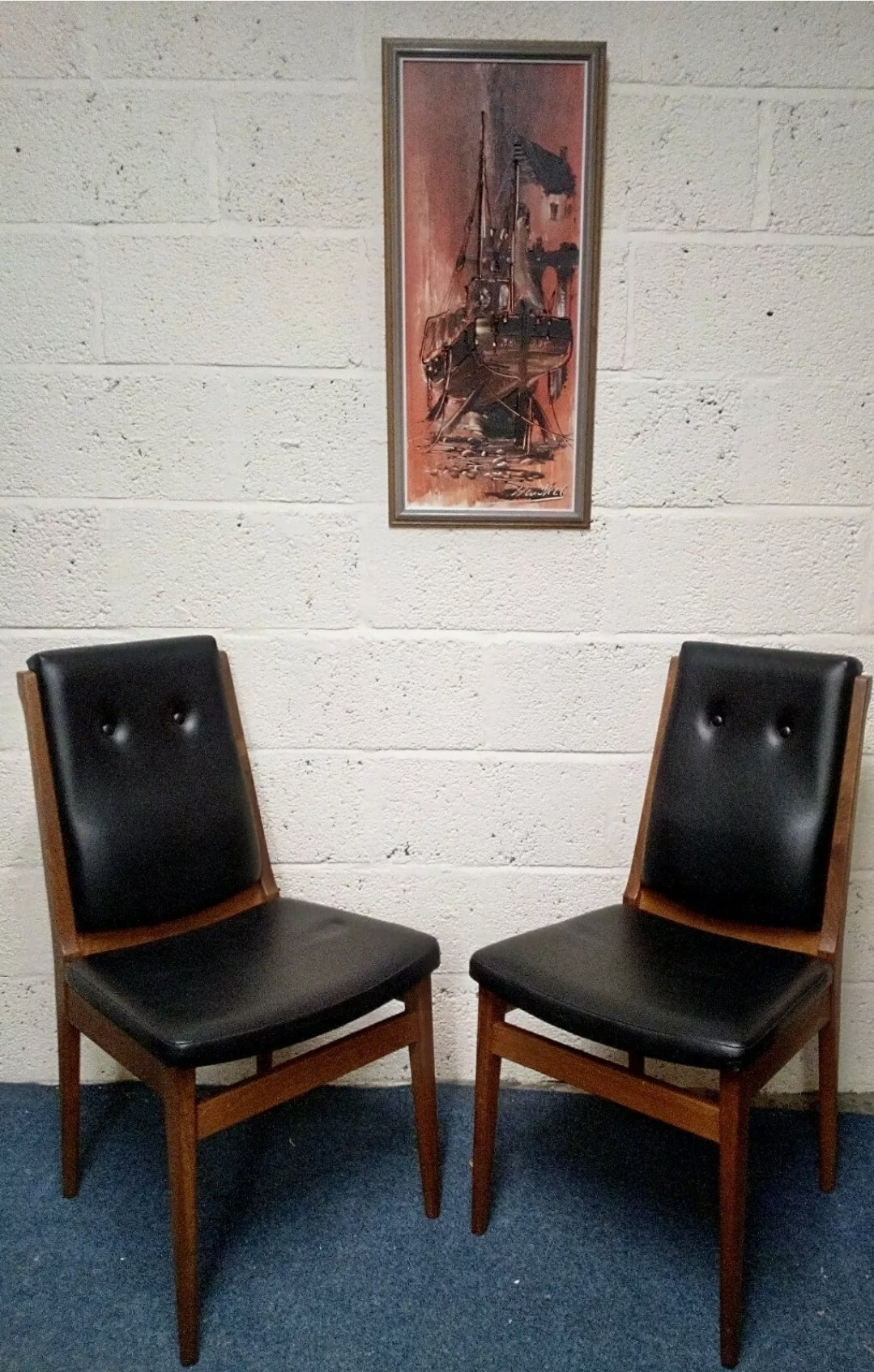 Pair Of Mcm High Buttoned Back Dining/Office Chairs Black vinyl