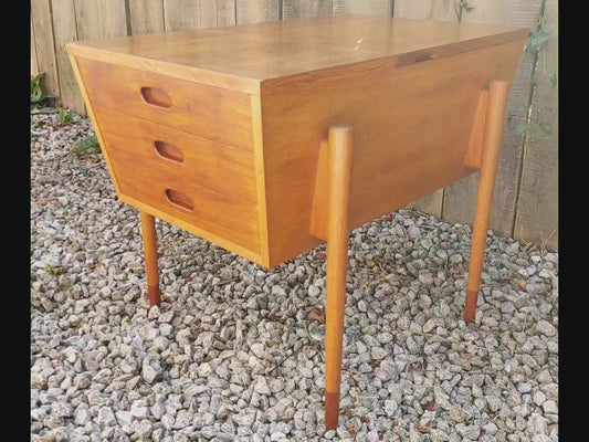 Mid Century Modern Oak Side Table/Sewing storage