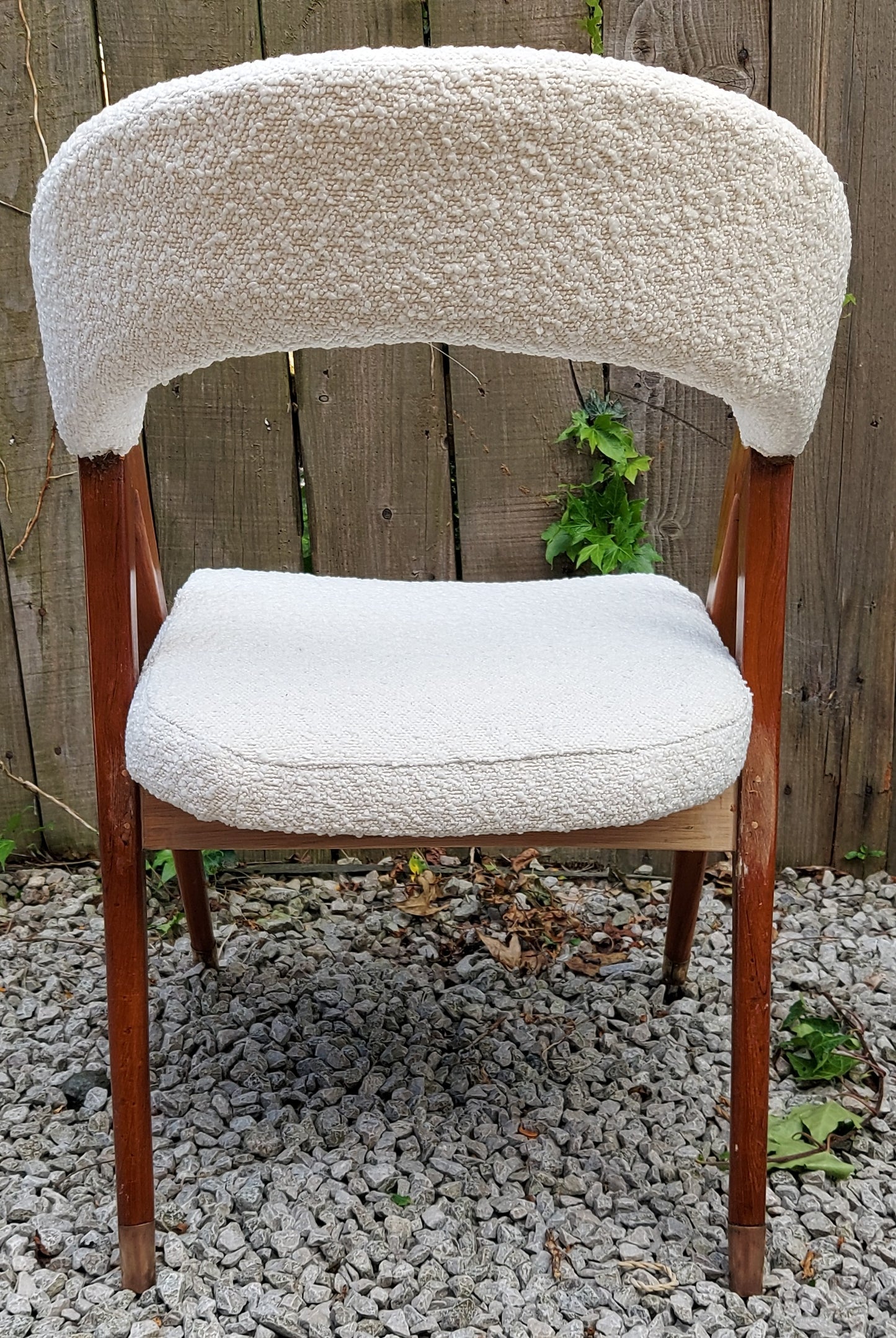 Mid century modern newly upholstered ivory boucle scissor leg chair