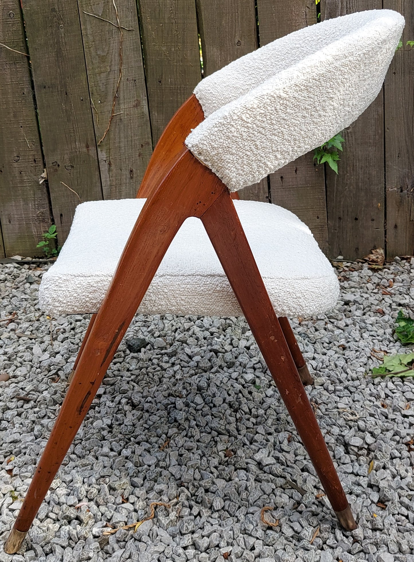 Mid century modern newly upholstered ivory boucle scissor leg chair